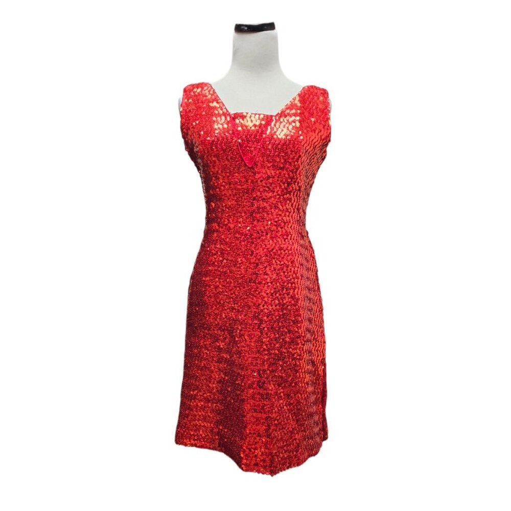 50s - 60s Alfred Werber red sequined sleeveless dress . size 10 . Made in USA